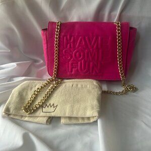 (NWOT) Hard To Find HSFT Hot Pink Gabrielle Purse W/ Gold Chain & Dust Bag